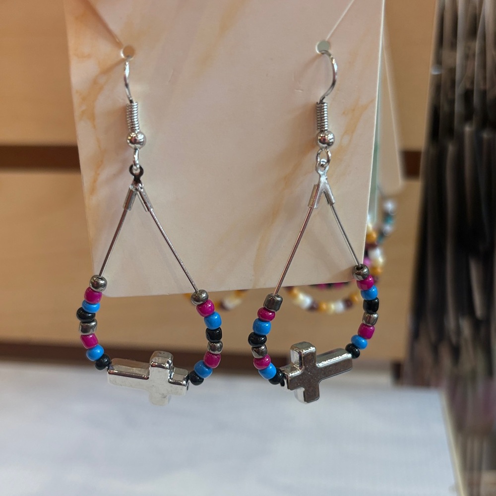 Beaded Cross Dangle Earrings